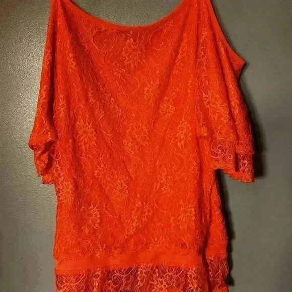 HeartSoul Tops - Salmon Colored Lace-Over Blouse Peekaboo Shoulders and Spaghetti Straps